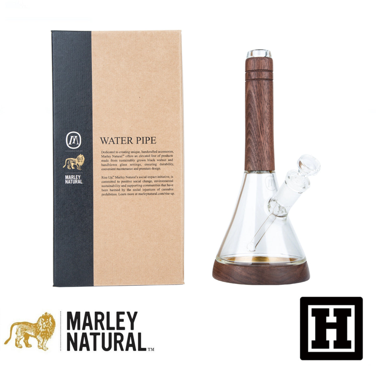 Marley Natural 12吋 黑胡桃木 燒杯 玻璃藝術品 (BONG)